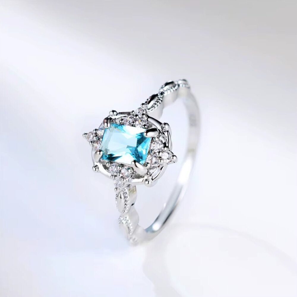 NEW 14k White Gold Aquamarine Diamond Ring Emerald Cut - Picture 3 of 6